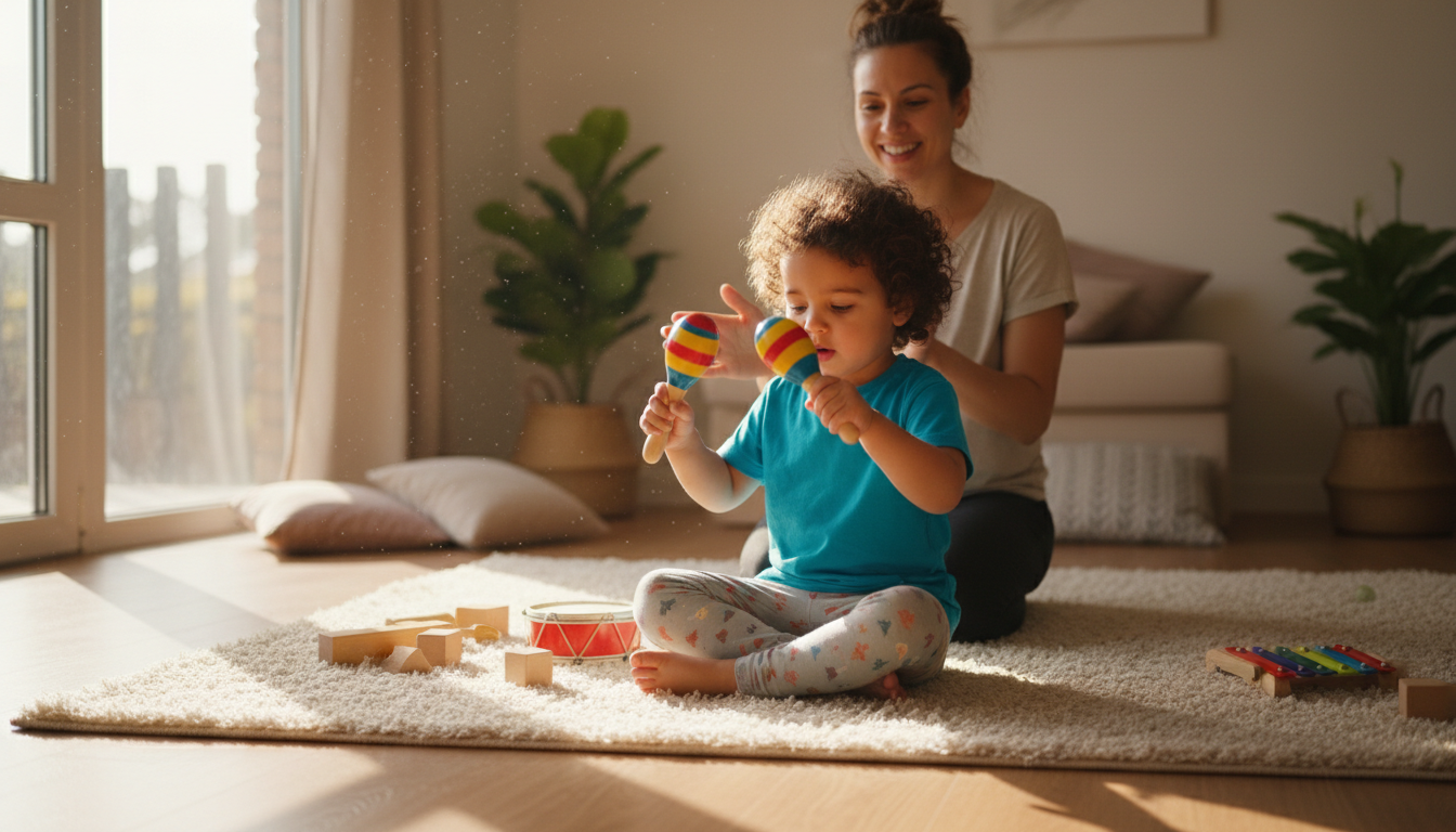 Why Developing Motor and Sensory Skills Through Music Matters – toddler shaking maracas