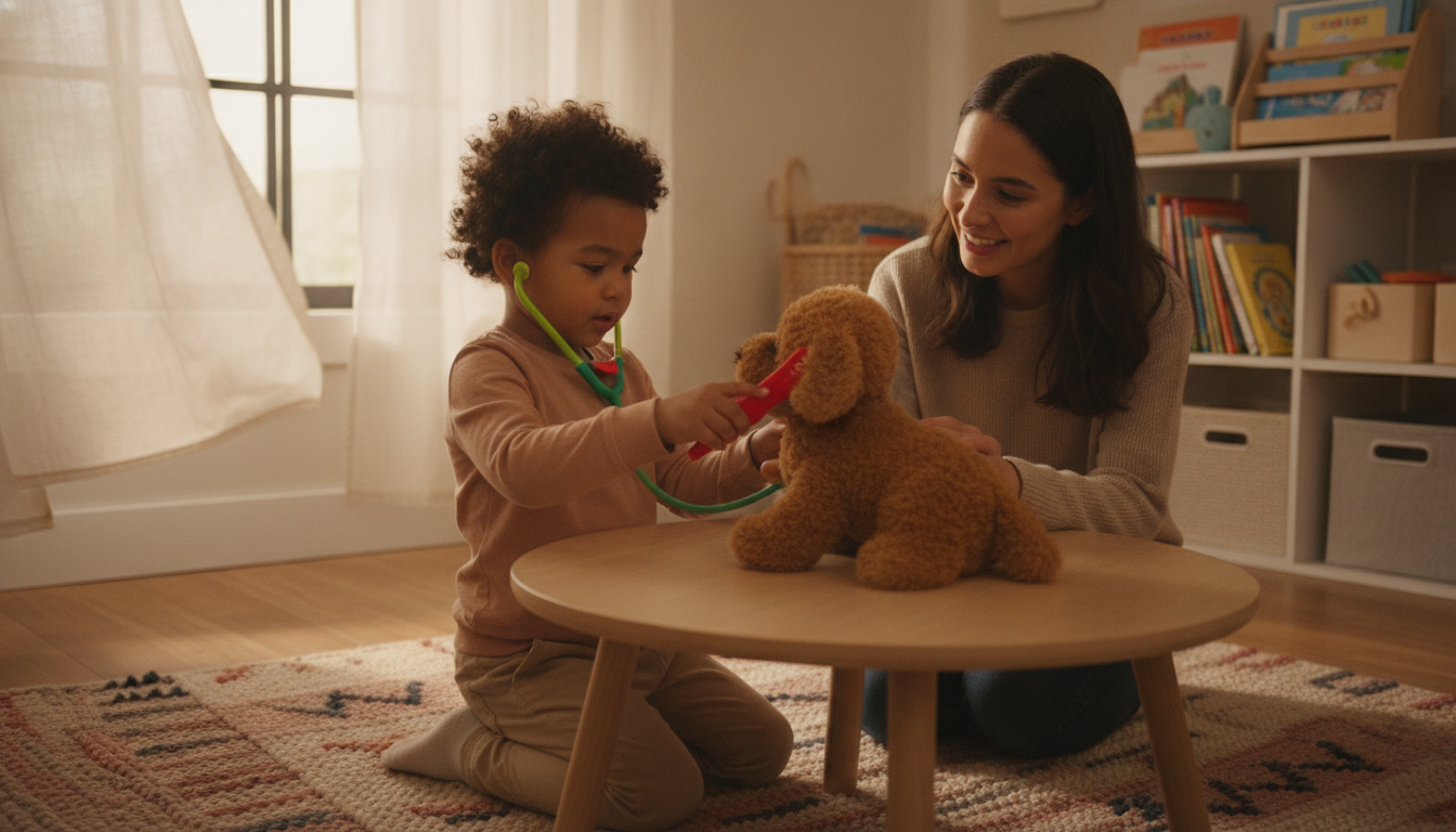 Plush dog and cat toys with vet tools