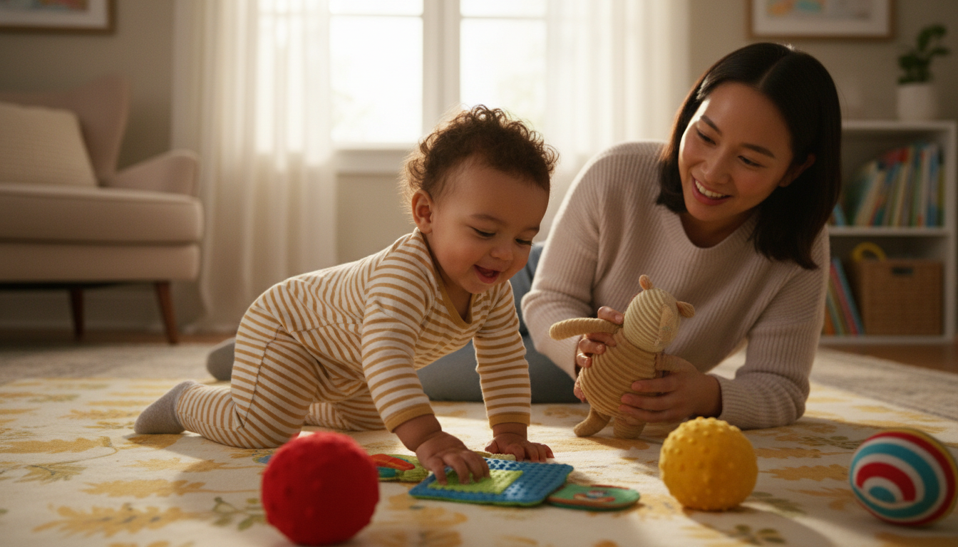 Why Sensory Development and Fine Motor Skills Matter at 10 Months toddler exploring colorful toy