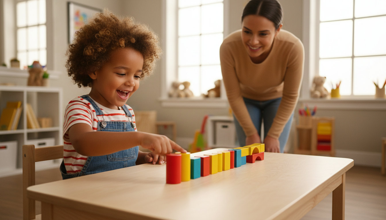 Children playing with monster math scale toy