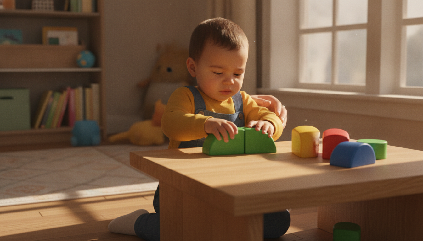 Child playing with robot pieces