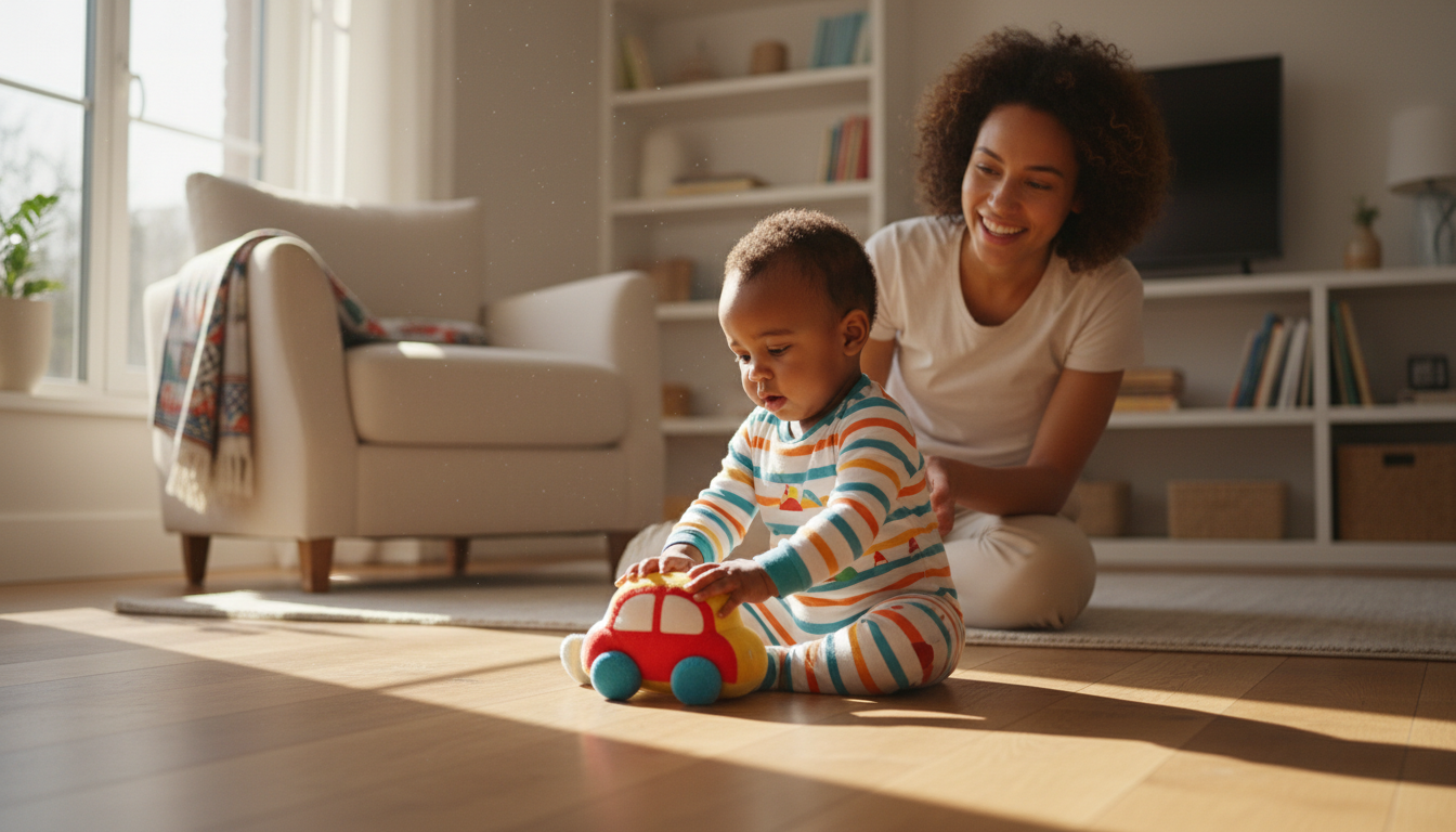 Why Motor and Coordination Skills Matter in Early Toddlerhood toddler exploring with toy car