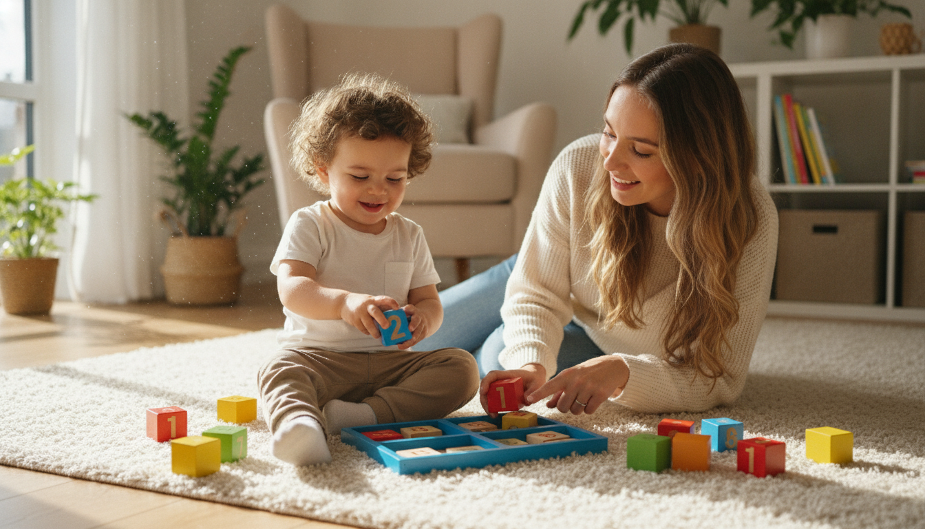Child playing with flower pots and flowers