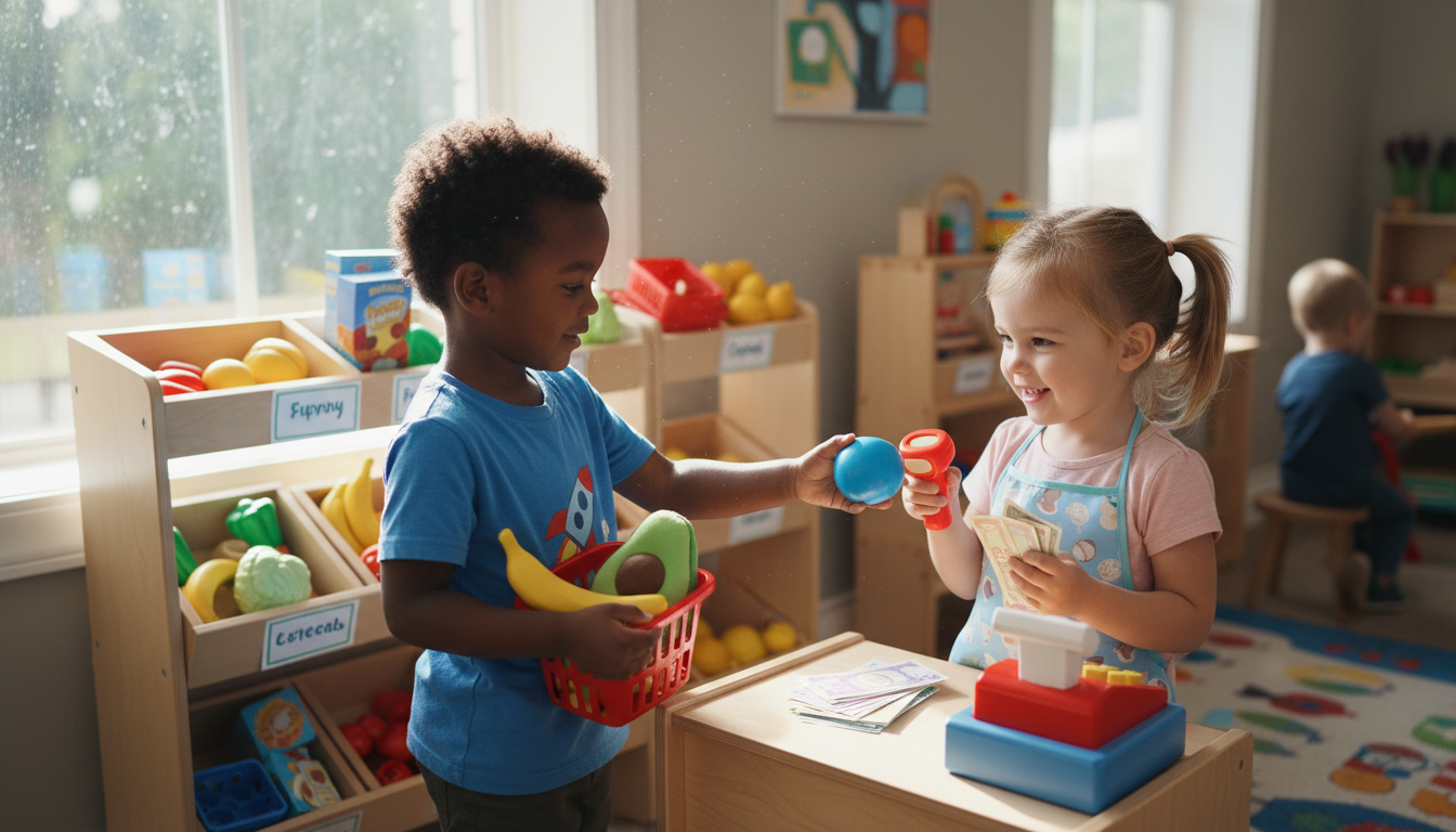 How Pretend Play Supports Math and Social Learning - kids playing store