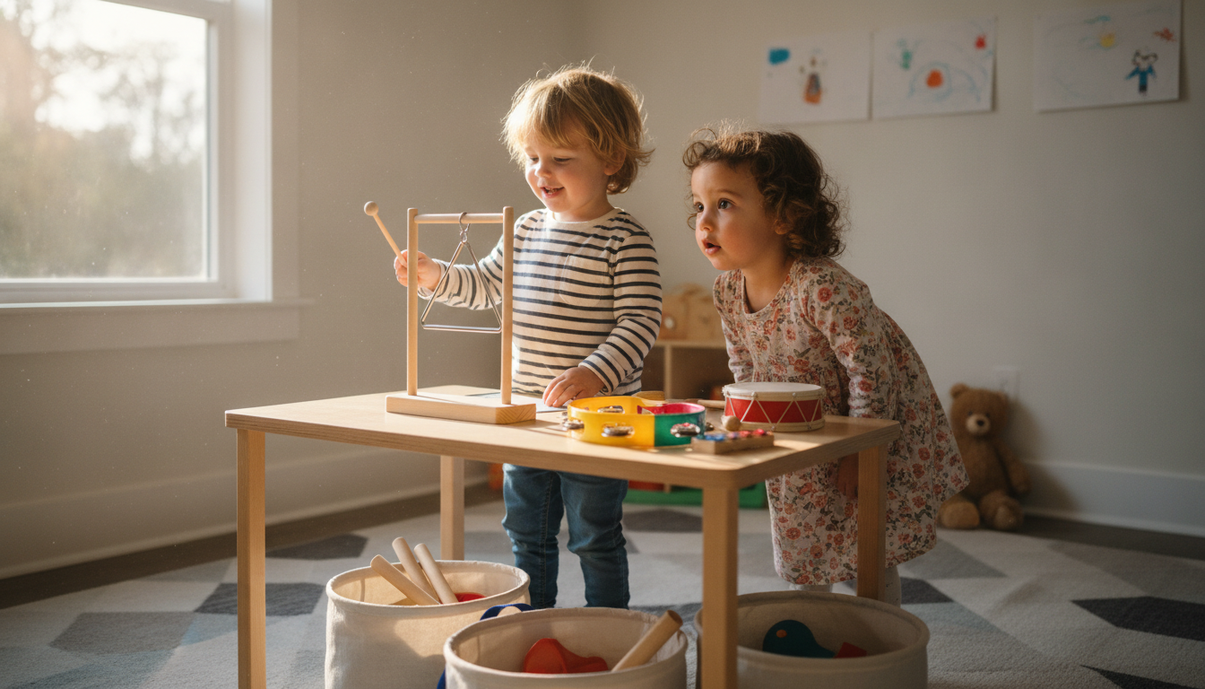 How a Wooden Musical Instrument Set Supports Key Developmental Skills – wooden instruments on table