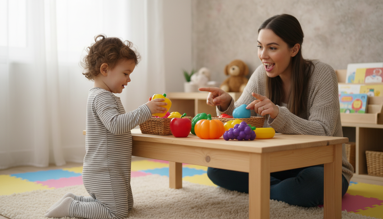 How Pretend Play with Fruits and Vegetables Supports Learning toddlers playing with pretend fruits