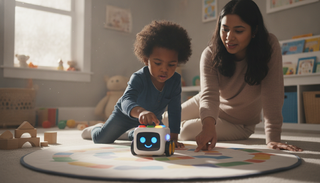 Programming coding cards with robot mouse toy