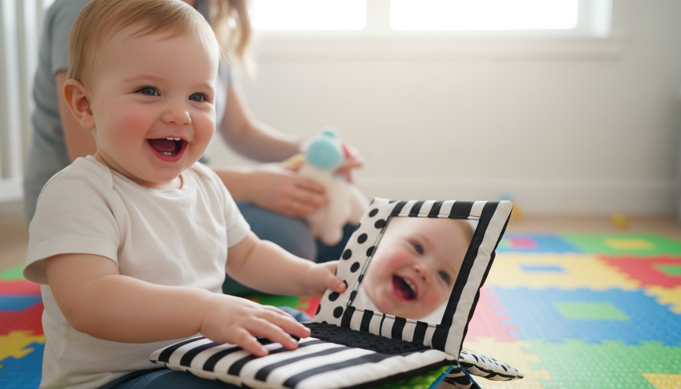 Multi-Sensory Exploration Sparks Cognitive Growth – baby exploring soft high contrast book