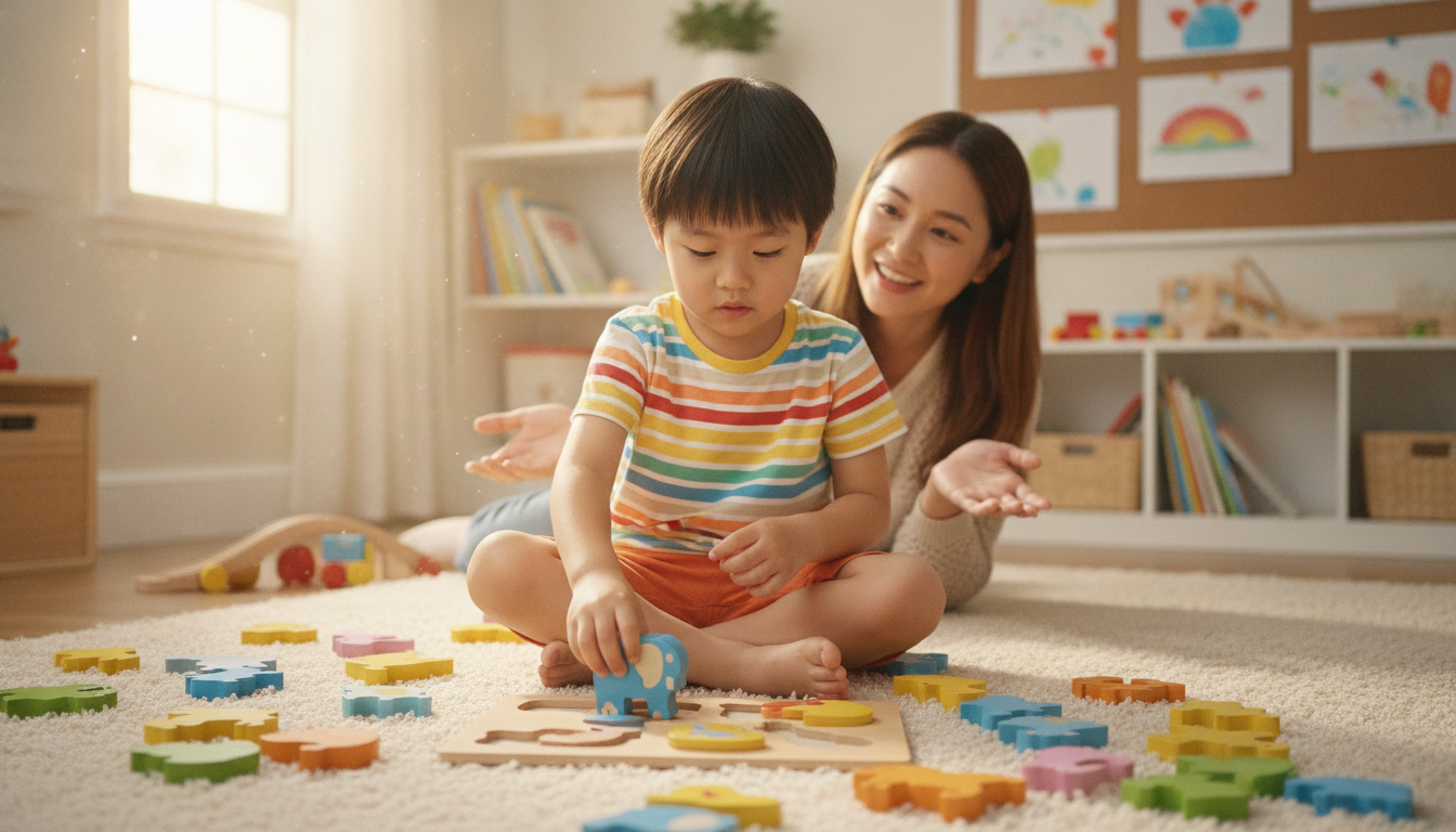 Puzzle pieces and challenge cards from Rush Hour Junior