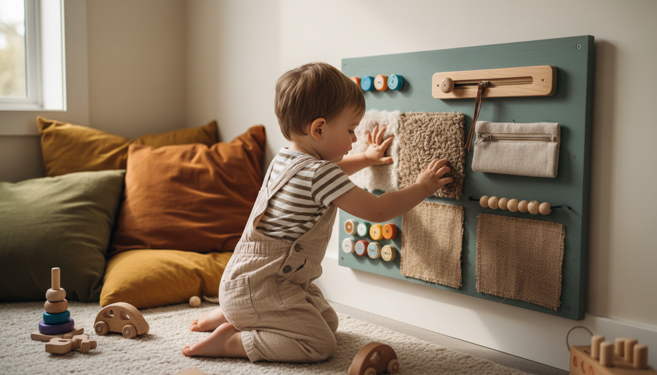 How Sensory Activity Boards Support Development toddler touching busy board