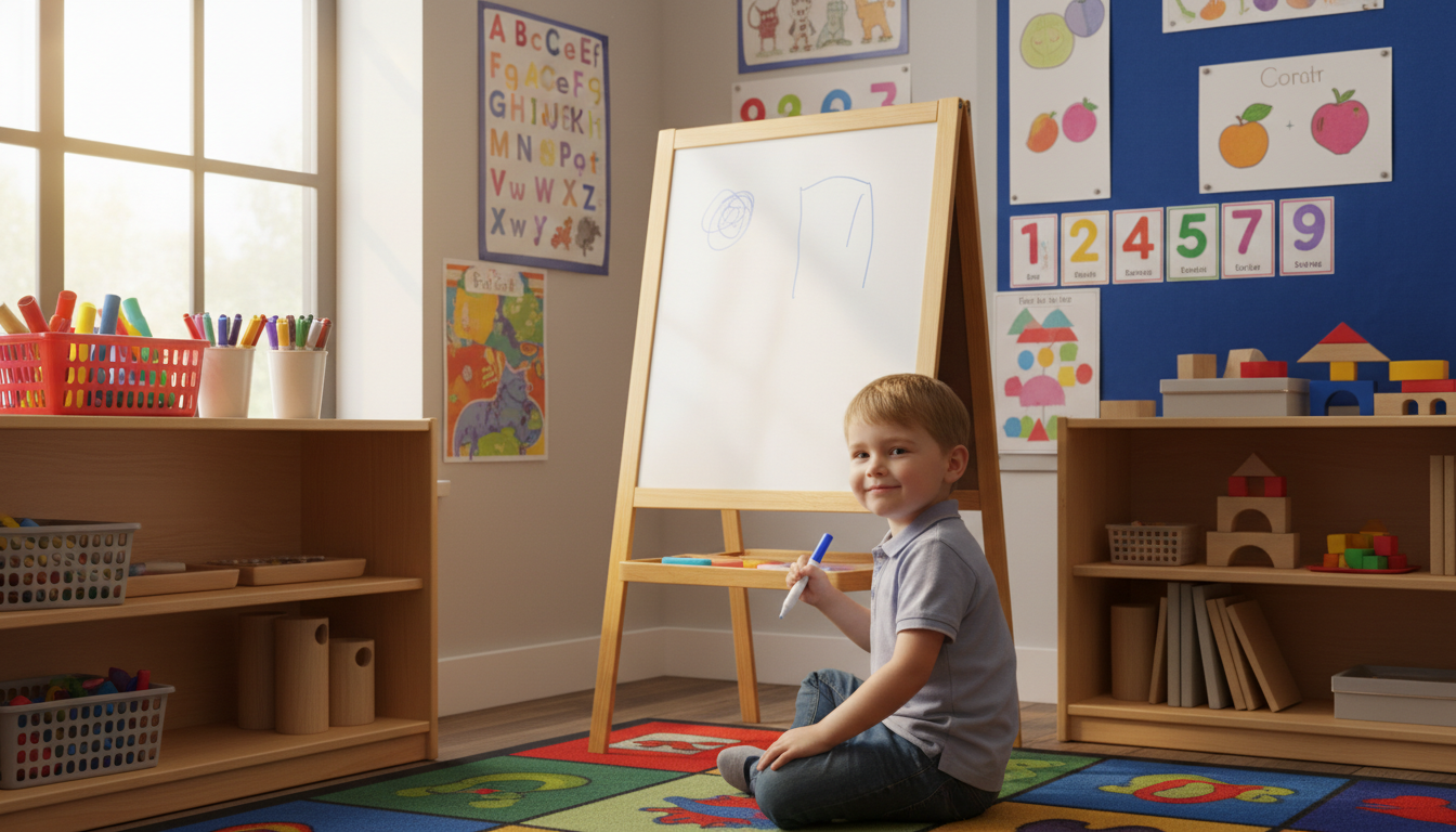 Magnetic chart with colorful task and reward magnets placed