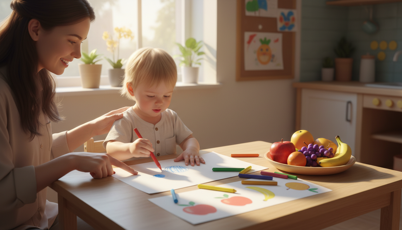 Spotlight on the Farmer's Market Color Sorting Play Set toddler with sorting baskets and fruits