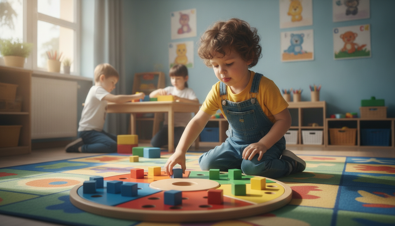 Child playing with clock toy hands