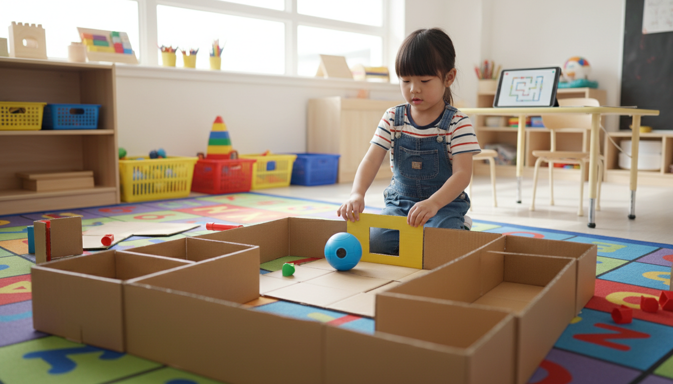 Assembled maze and robot mouse ready for play activity