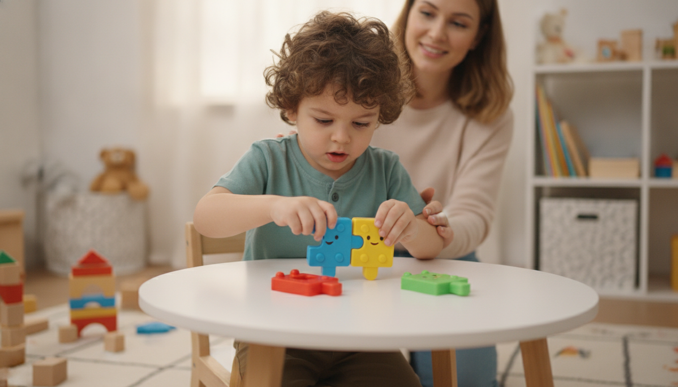 Child sorting alphabet pops