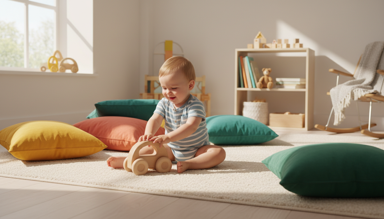 Introducing the iPlay iLearn Press to Go Car Toy for Toddlers toddler holding toy car