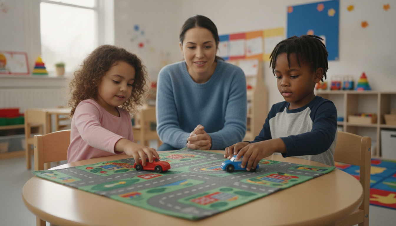 Children solving Rush Hour Junior traffic jam puzzle together