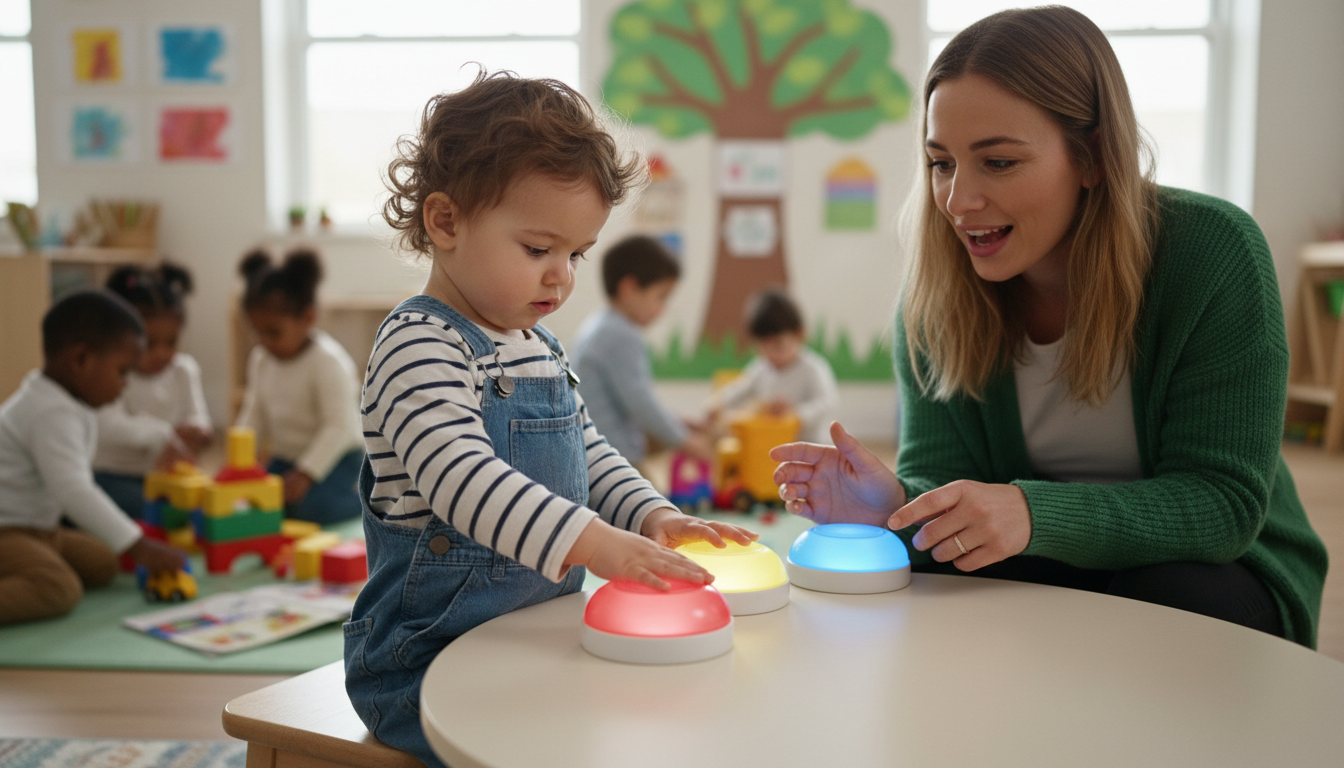 Introducing the Busy Board with LED Light Switches Montessori Toy child flipping switches