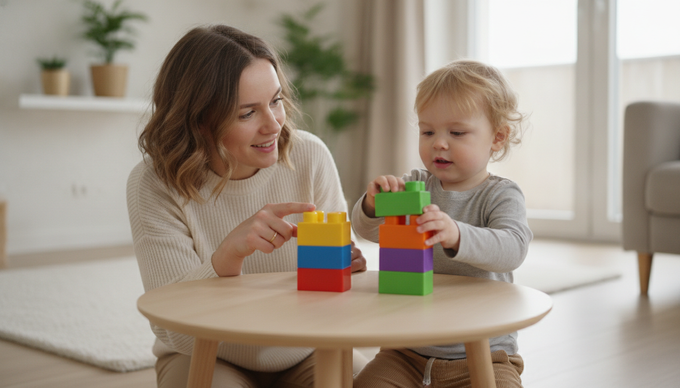 Set of colorful snap-together robot pieces and guide book
