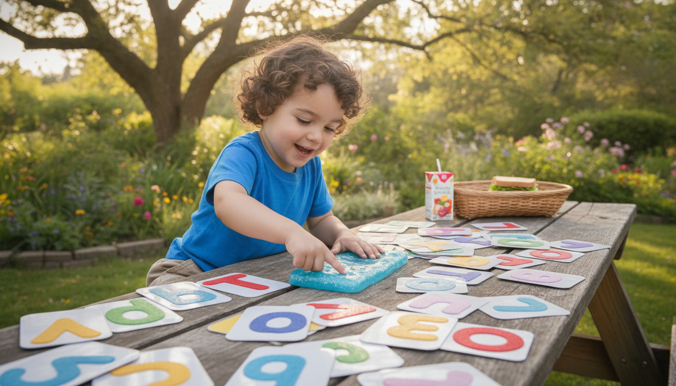 Collection of letter tracing sensory pad pieces on table