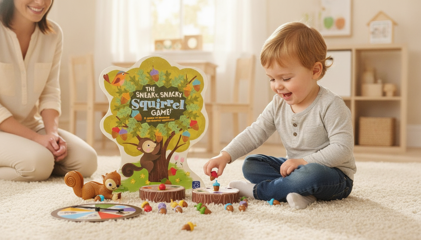The Sneaky, Snacky Squirrel Game box and components