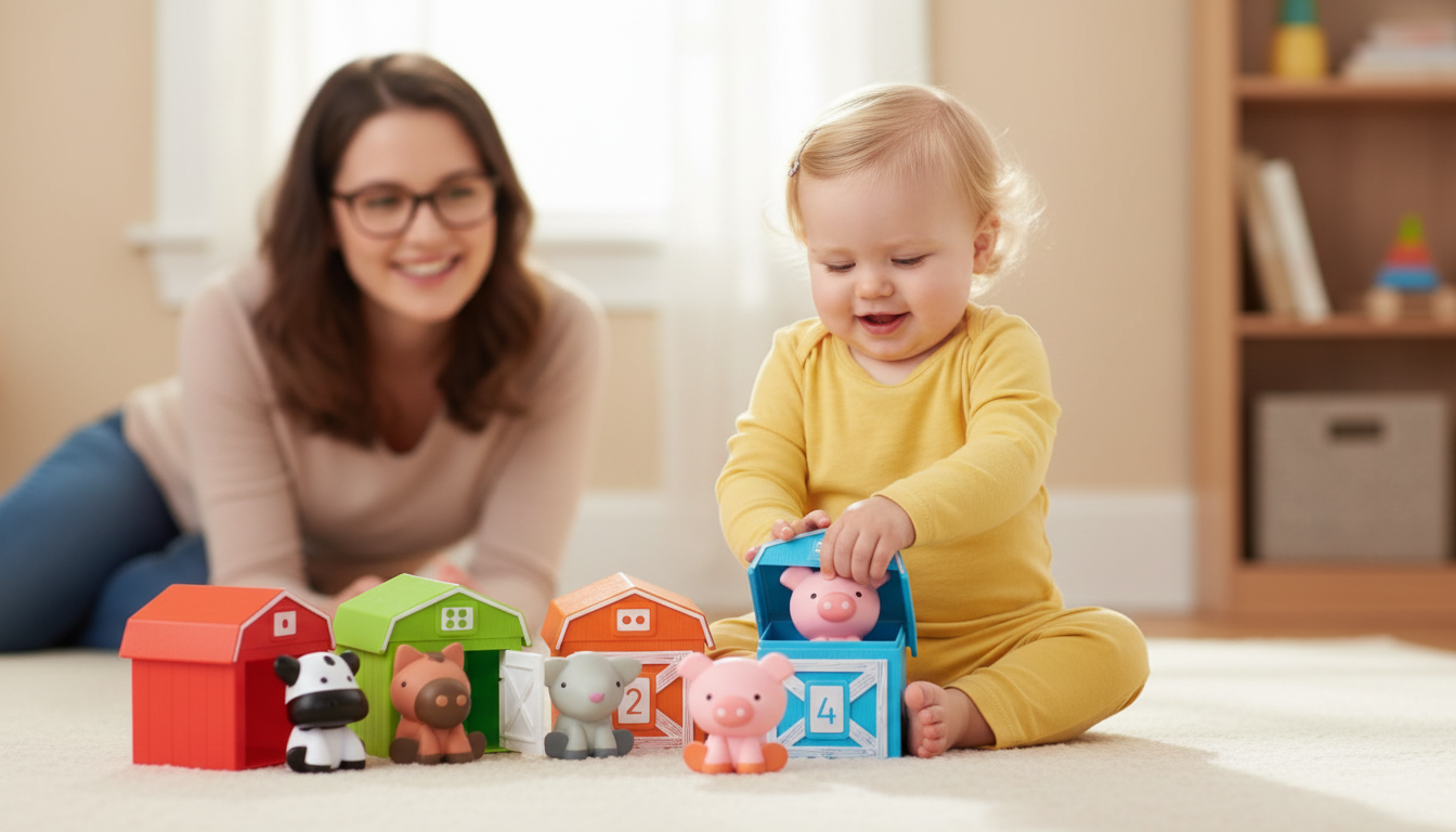 Peekaboo Learning Farm toy set with barns and animal puppets