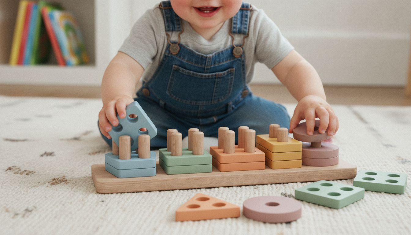GOPO Toys Montessori Wooden Shape Sorter & Puzzle