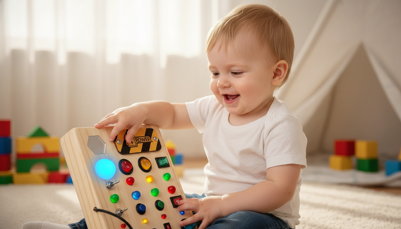 Busy Board Montessori Wooden Sensory Toy with Shape Sorter