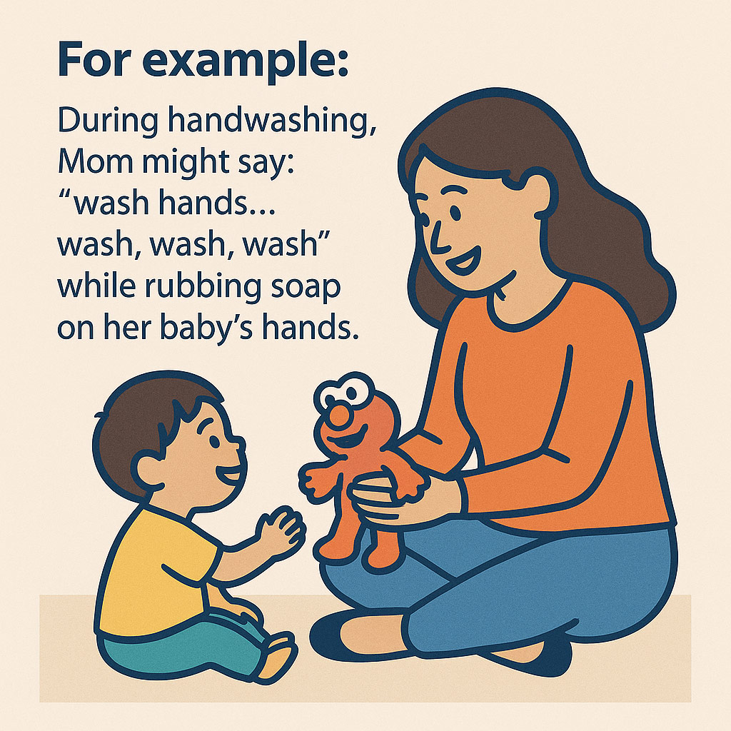 Parent engaging in play and language with child